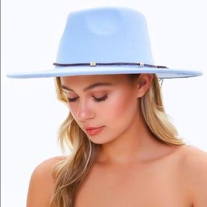 Forever21 Felt Bow-Trim Panama Hat Light Blue
